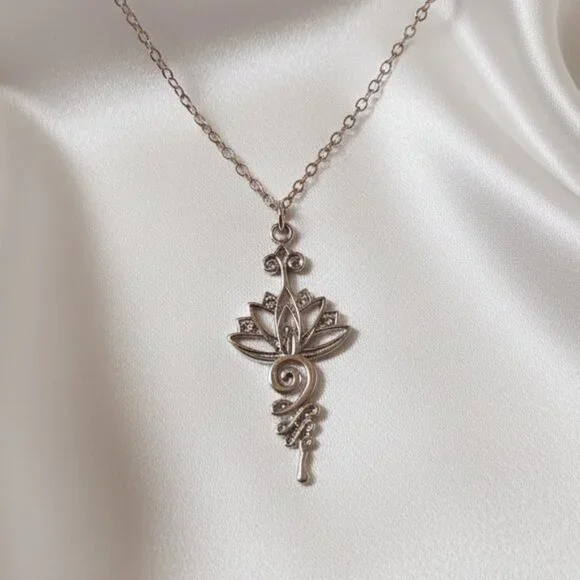 Lotus Flower Unalome Pendant Necklace Silver Tone NWOT - Picture 7 of 7